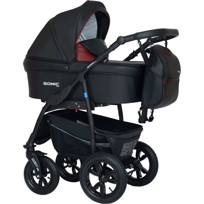 Коляска VERDI Babies Sonic Plus 3 в 1, черная с бордовой вставкой 2020000002246 Коляска VERDI Babies Sonic Plus 3 в 1, черная с бордовой вставкой 2020000002246