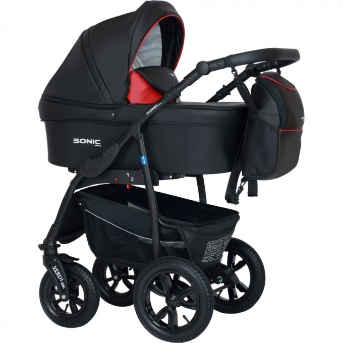 Коляска VERDI Babies Sonic Plus 3 в 1, черная с красной вставкой 2020000002222 Коляска VERDI Babies Sonic Plus 3 в 1, черная с красной вставкой 2020000002222